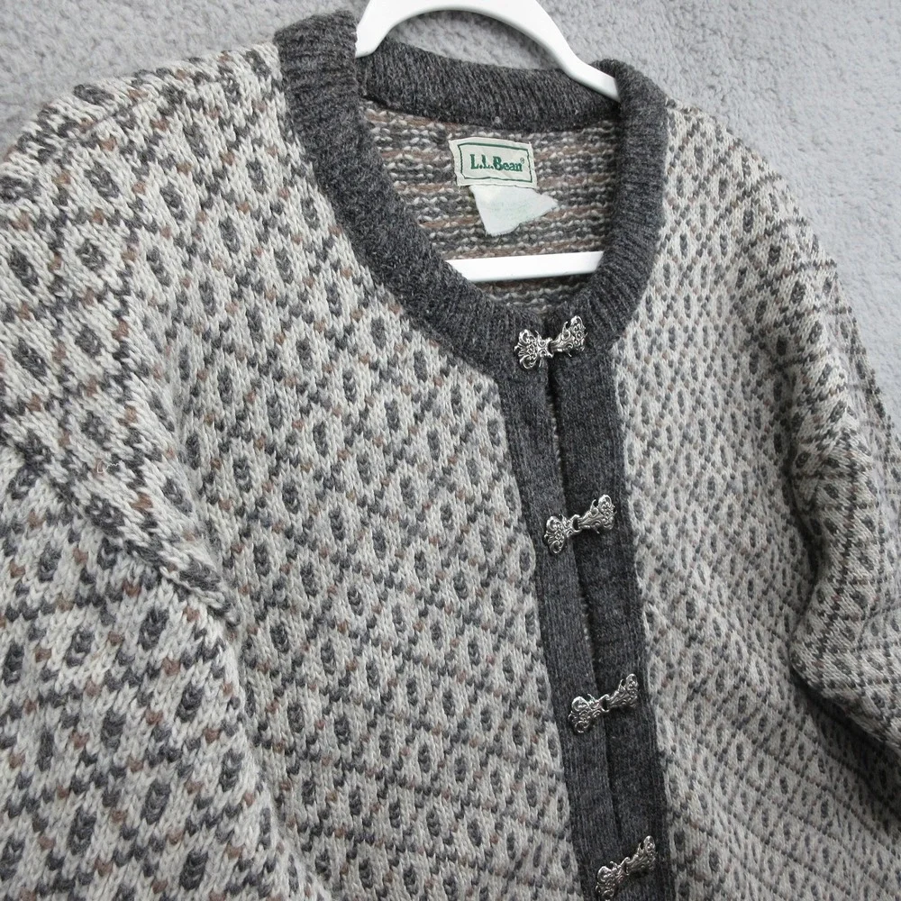 L.L. Bean Gray Patterned Nordic Wool Blend Cardigan Sweater - Picture 7 of 10